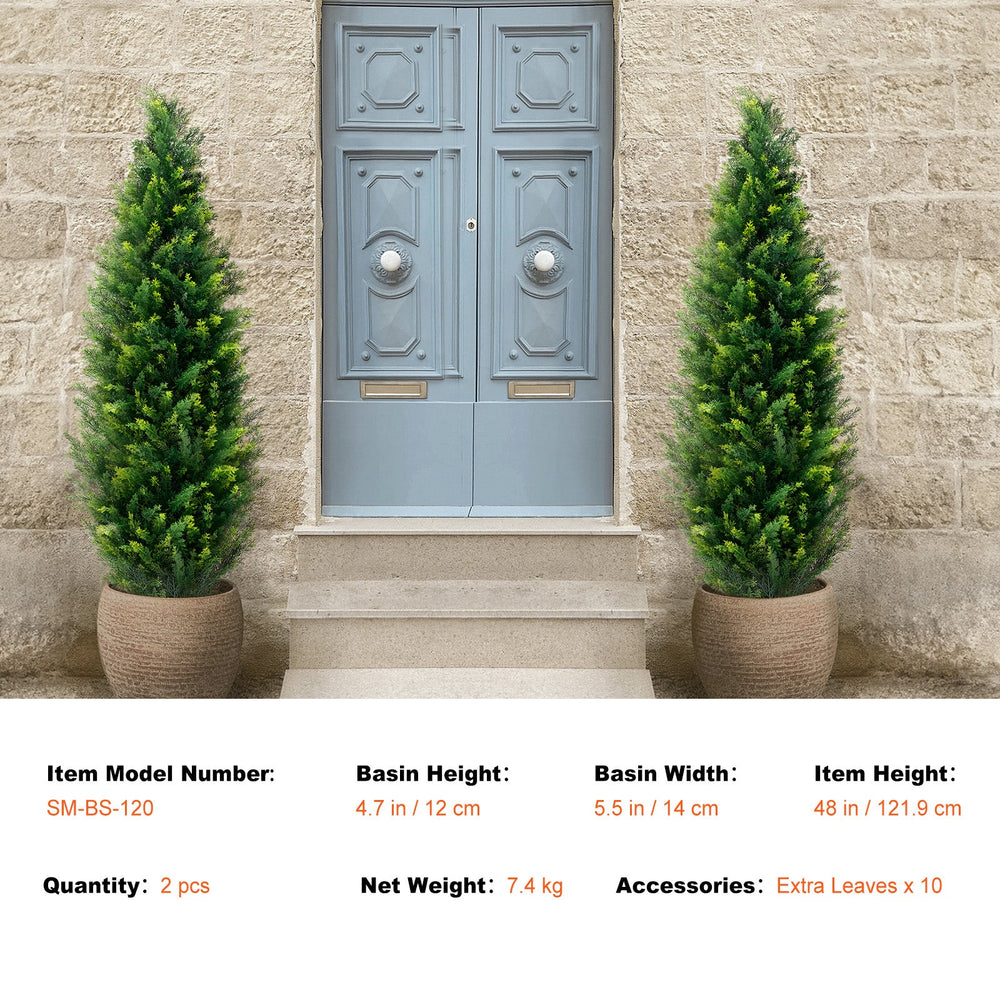 2 Pack 4' Artificial Cedar Topiary Tree Faux Plant UV Decor In/Outdoor Media 3