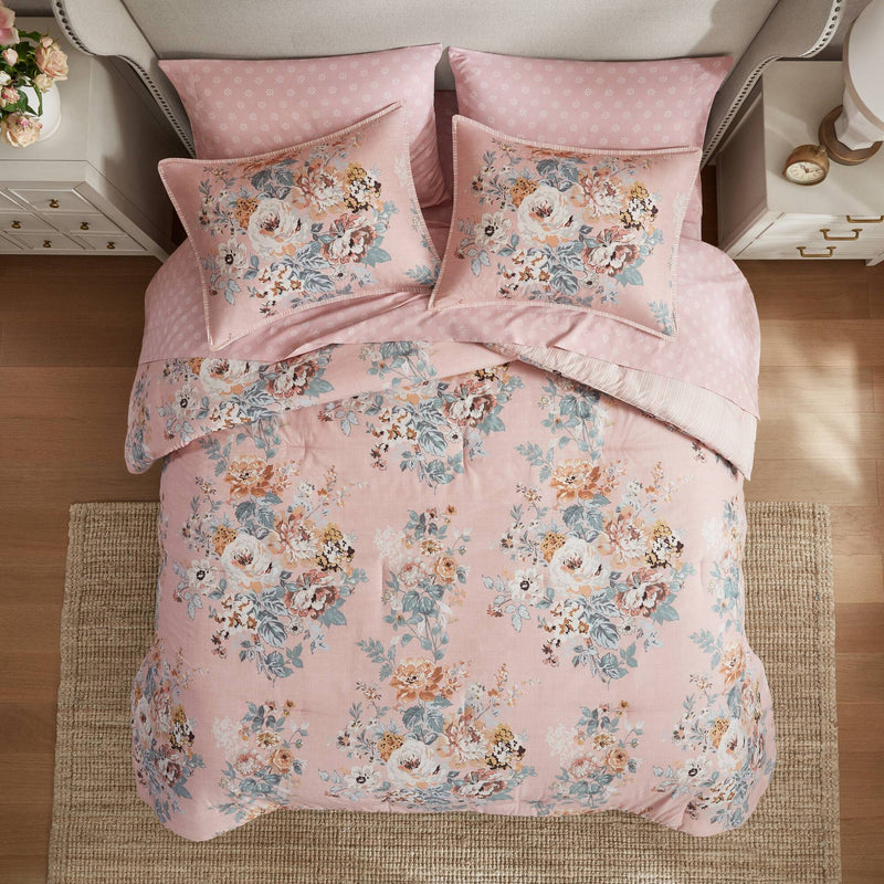 7-Piece King 7 Piece Vin -inspired Collection floral print,Pink