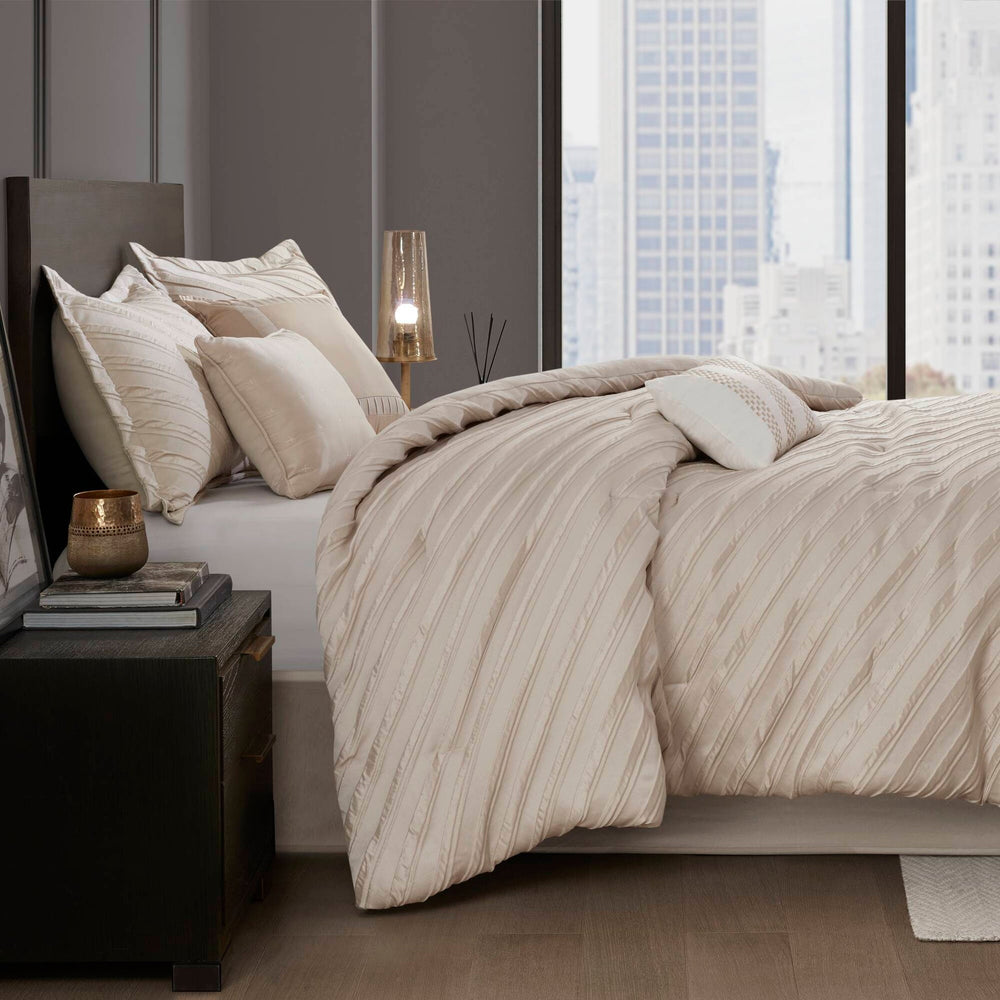 7 PCS Queen Comforter Set Beige Media 14