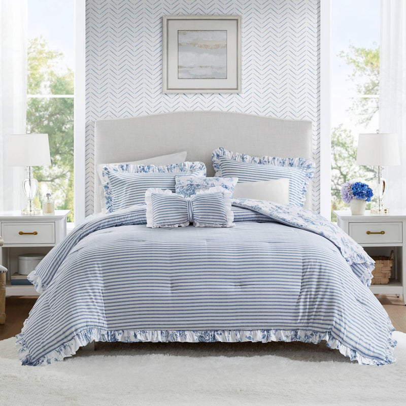 5 Pieces Full/Queen Comforter Set with Decorative Pillows,Blue