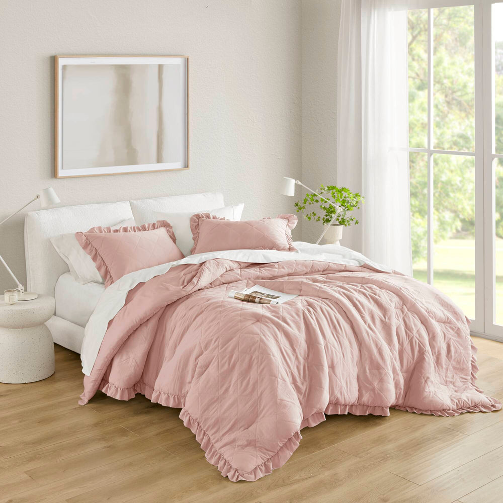 3-Piece Full/Queen Diamond Quilted Ruffle Edge Comforter Set Media 17