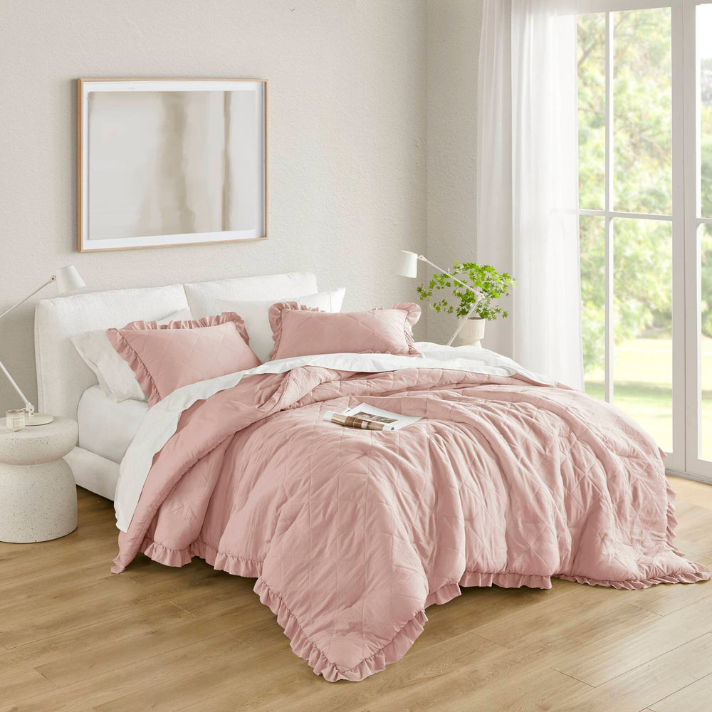 3-Piece Full/Queen Diamond Quilted Ruffle Edge Comforter Set Media 17