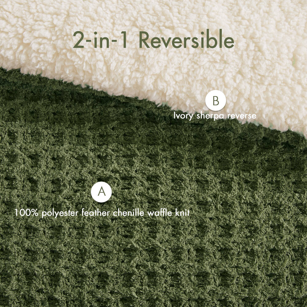 3 Pieces Full/Queen Waffle Knit Chenille Comforter Set,Olive Media 4