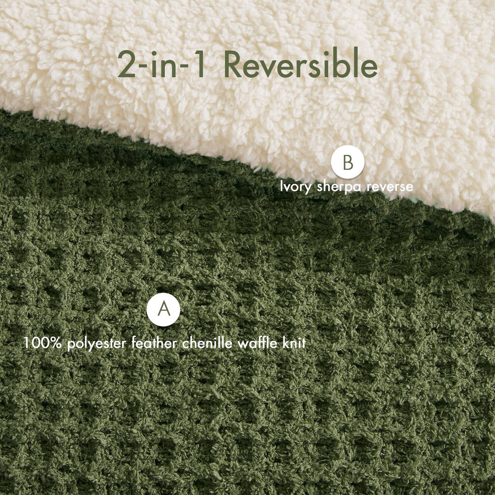 3 Pieces Full/Queen Waffle Knit Chenille Comforter Set,Olive Media 4