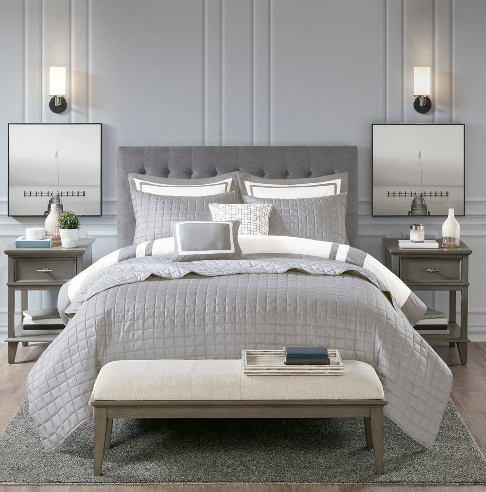 8 Piece Comforter and Quilt Set Collection Grey King/Cal King Media 13