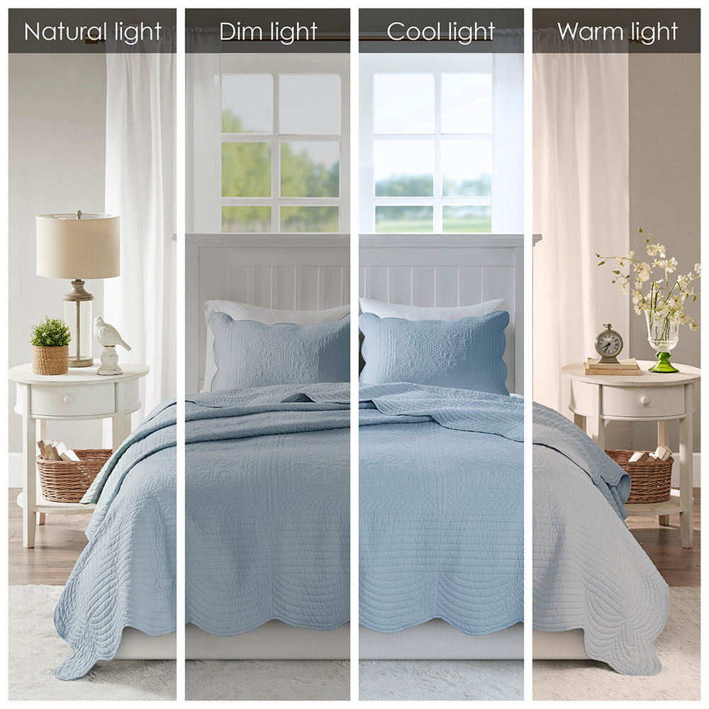 3 Piece Reversible Scalloped Edge Quilt Set Blue Full/Queen Media 6