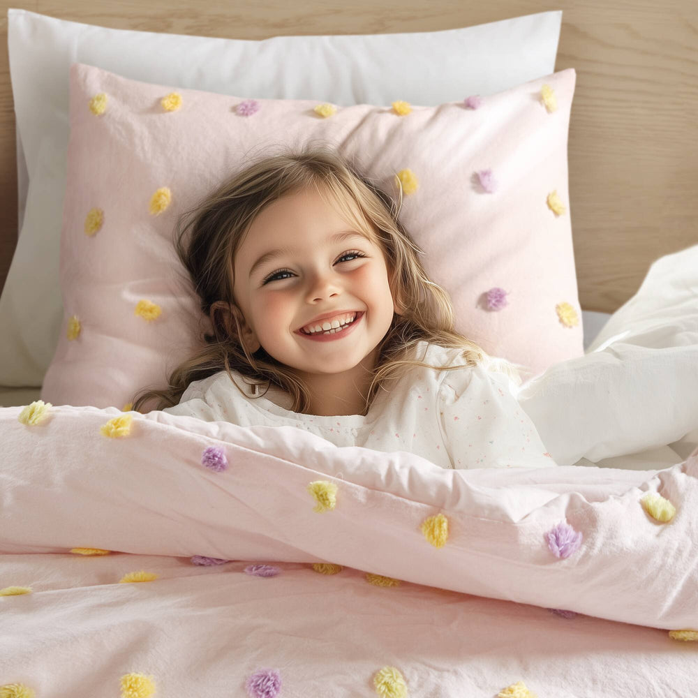 5PCS Full/Queen Cotton Jacquard Pom Pom Comforter Set Media 18