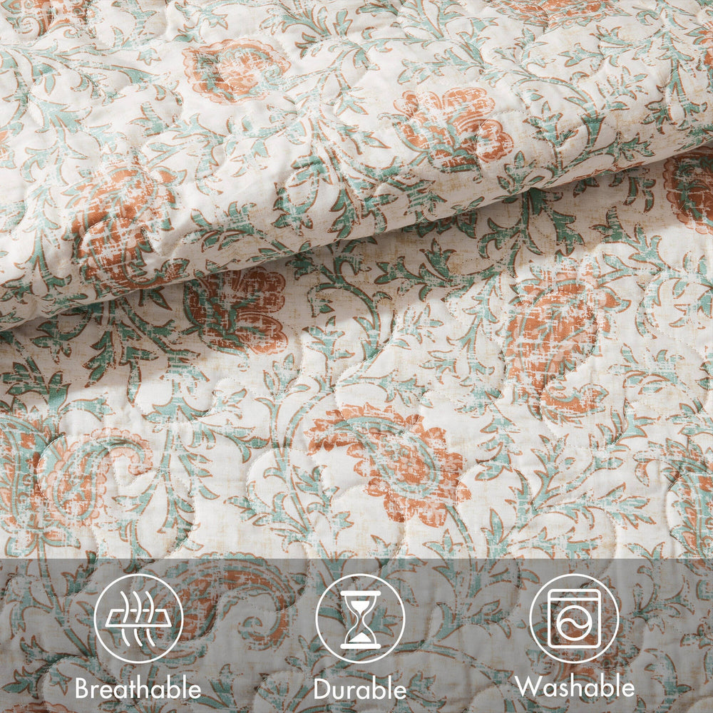 6 Piece Cotton Percale Quilt Set with Throw Pillows Coral Full/Queen Media 8