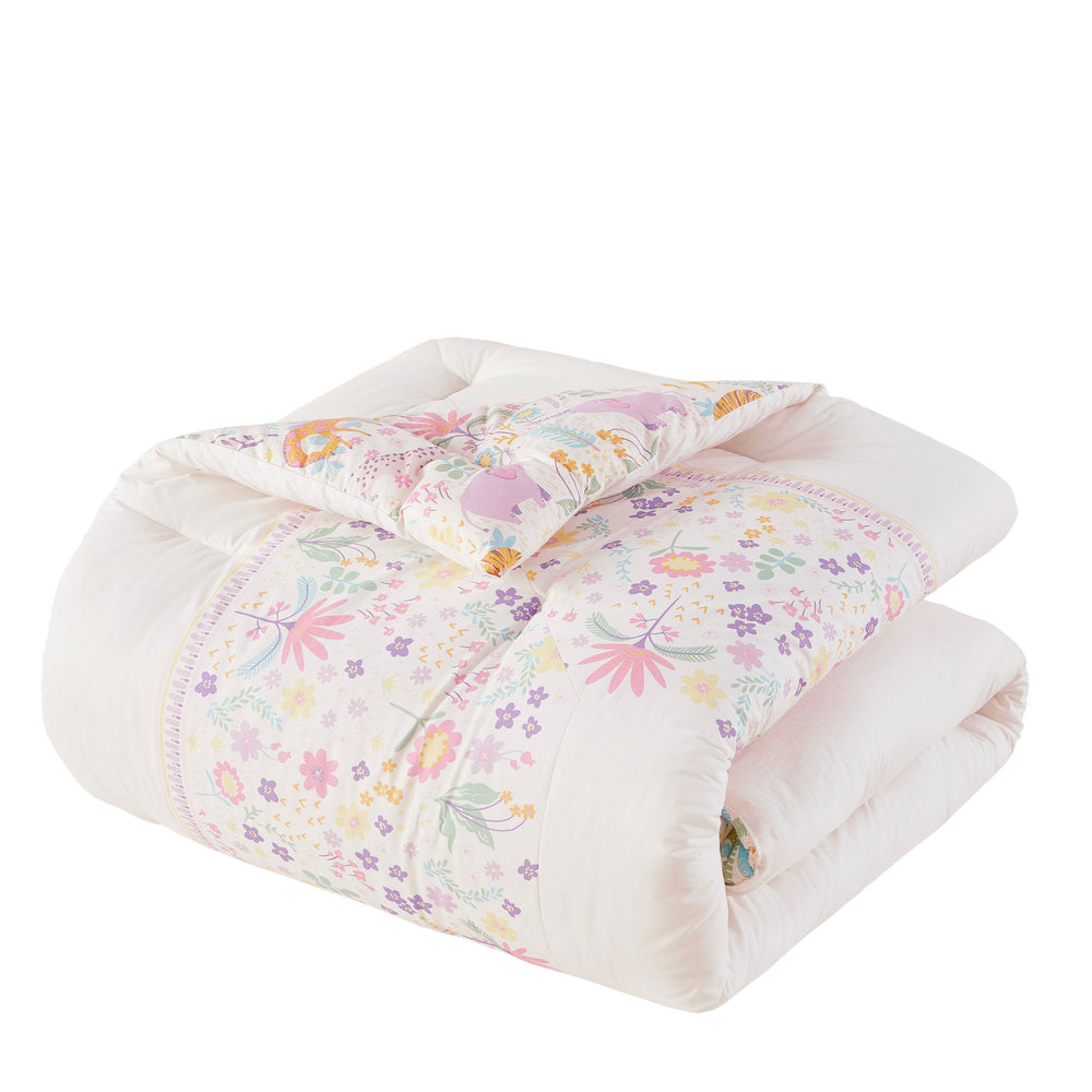 4 PCS Full/Queen Floral Reversible Cotton Comforter Set with Throw Pillow Purple Media 14