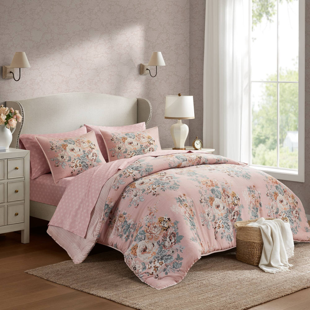 7-Piece King 7 Piece Vin -inspired Collection floral print,Pink Media 1
