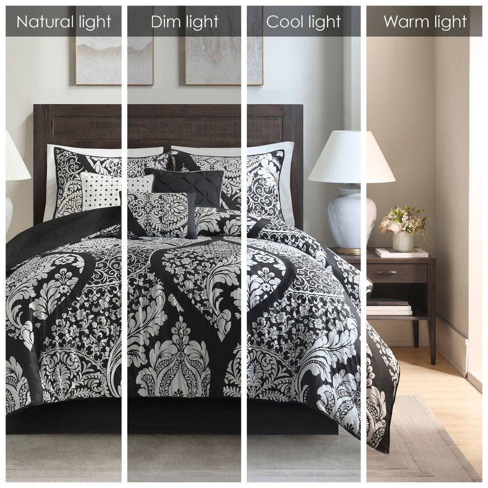 7 Piece Cotton Printed Comforter Set Black Cal King Media 5
