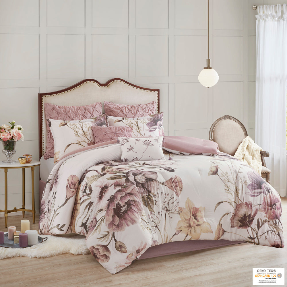 8 Piece Cotton Printed Comforter Set Blush King Media 13