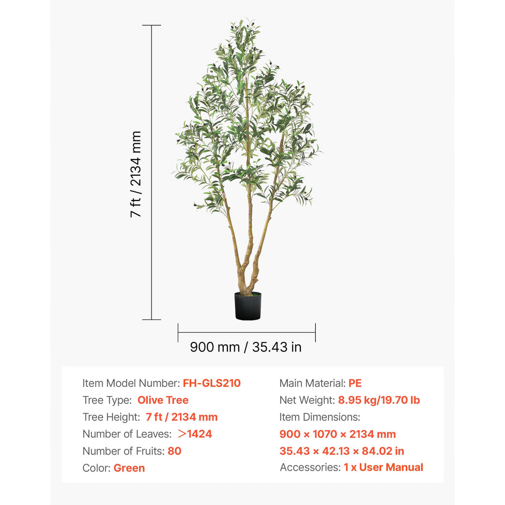 7FT Artificial Olive Tree Tall Fake Plant with Black Pot for Home Office Use Media 3