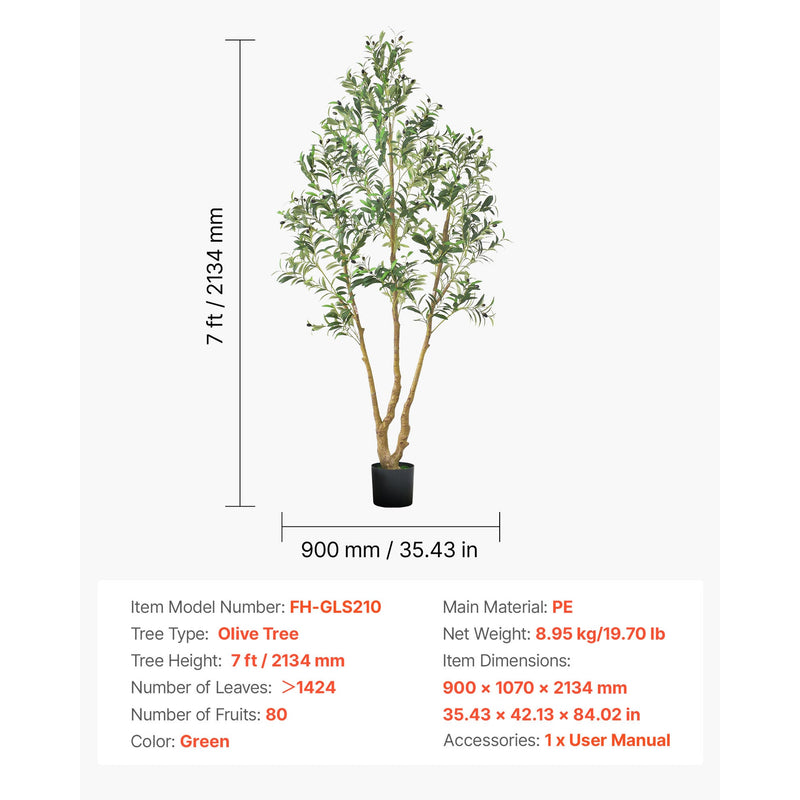 7FT Artificial Olive Tree Tall Fake Plant with Black Pot for Home Office Use