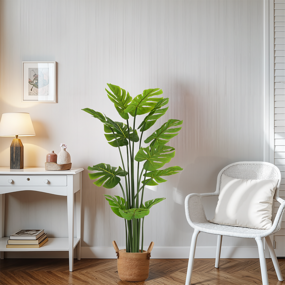 57' Artificial Monstera Deliciosa Plant with Black Plastic Pot Media 1