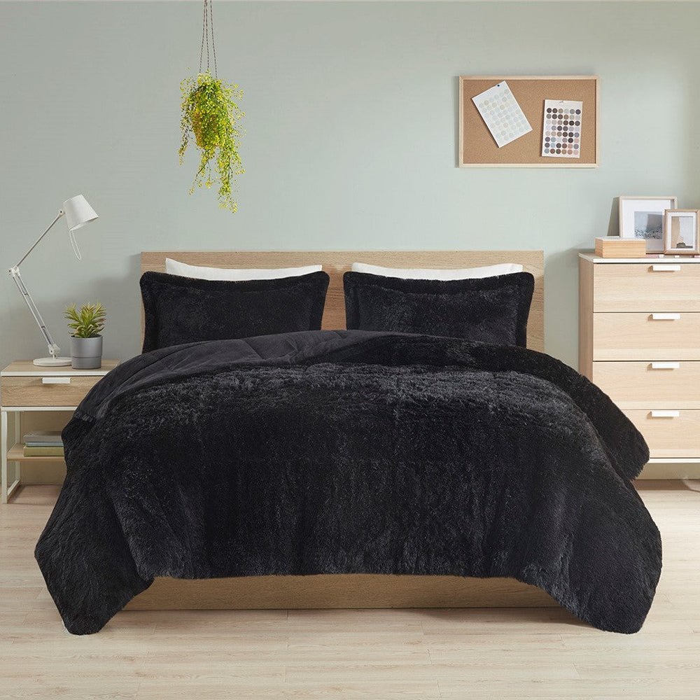 King/Cal King Shaggy Long Fur Comforter Mini Set Media 3
