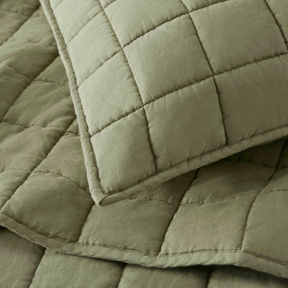 3-Piece King/Cal King Linen Garment Washed Quilt Set,Olive Green Media 2