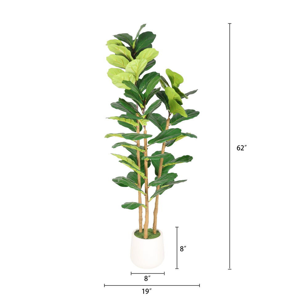 5.2FT Artificial Fiddle Leaf Fig Tree With Decorative White Pot, Real Touch Fake Indoor Plant for Home Office Living Room Corner Decoration, 1pc/set Media 3