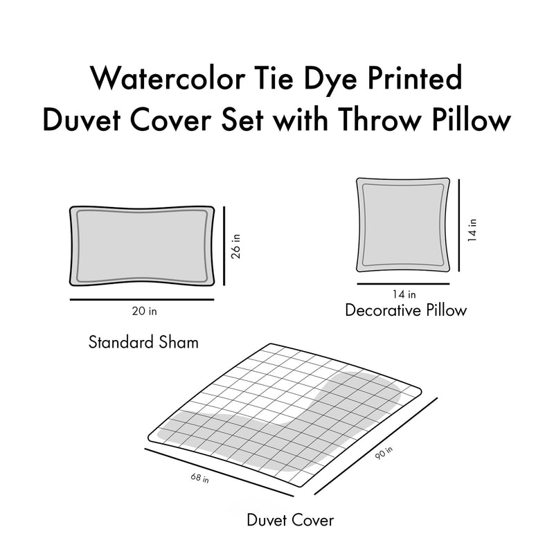 Twin/Twin XL Watercolor Tie Dye Printed Duvet Cover Set with Throw Pillow