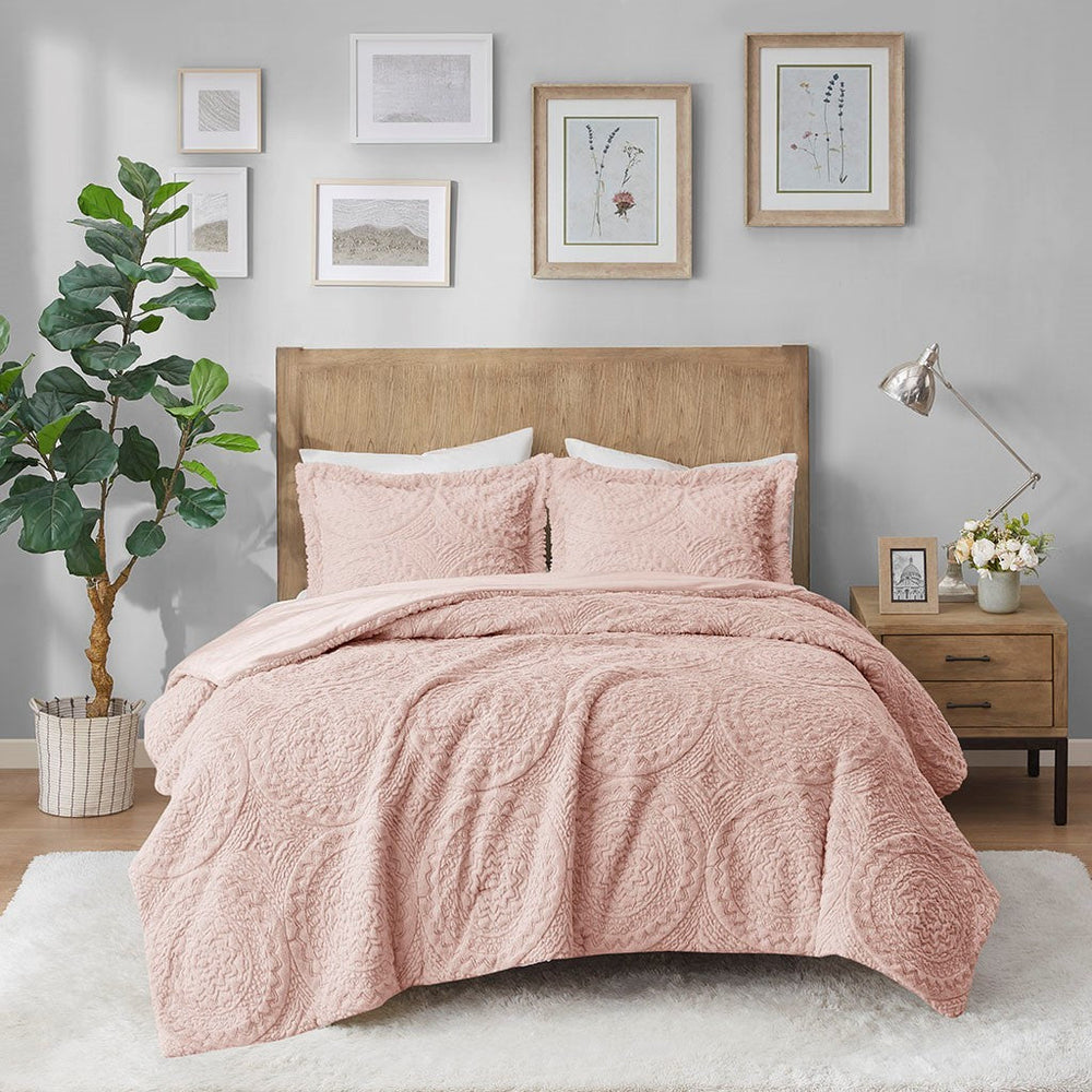 Twin Embroidered Medallion Faux Fur Ultra Plush Comforter Mini Set Media 2