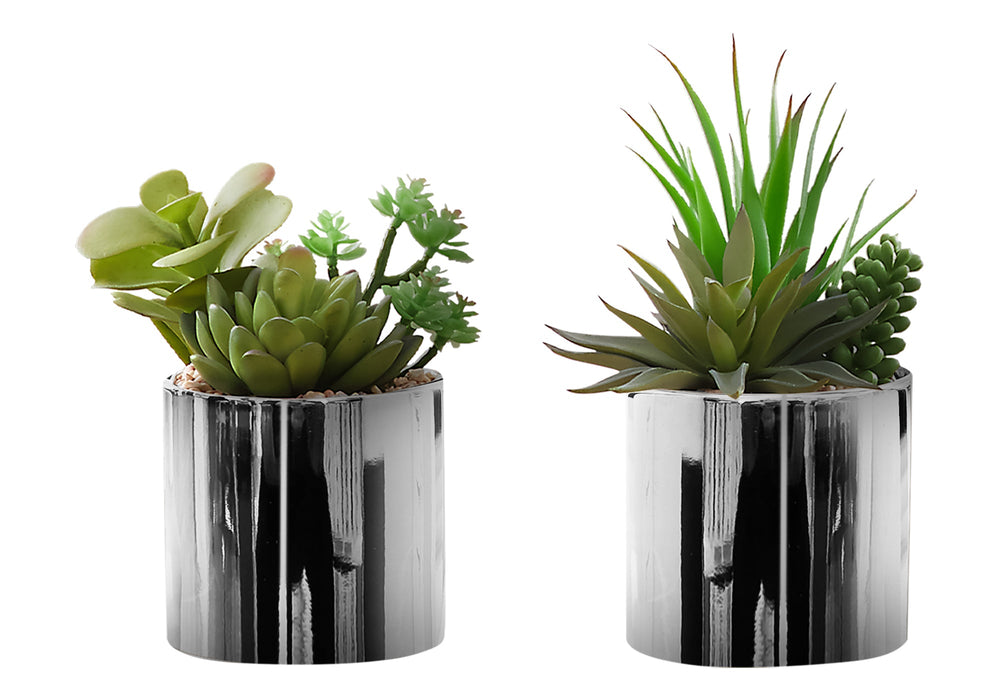 Artificial Plant, 7' Tall, Succulent, Indoor, Faux, Fake, Table, Greenery, Potted, Set Of 2, Decorative, Green Plants, Chrome Pots Media 3