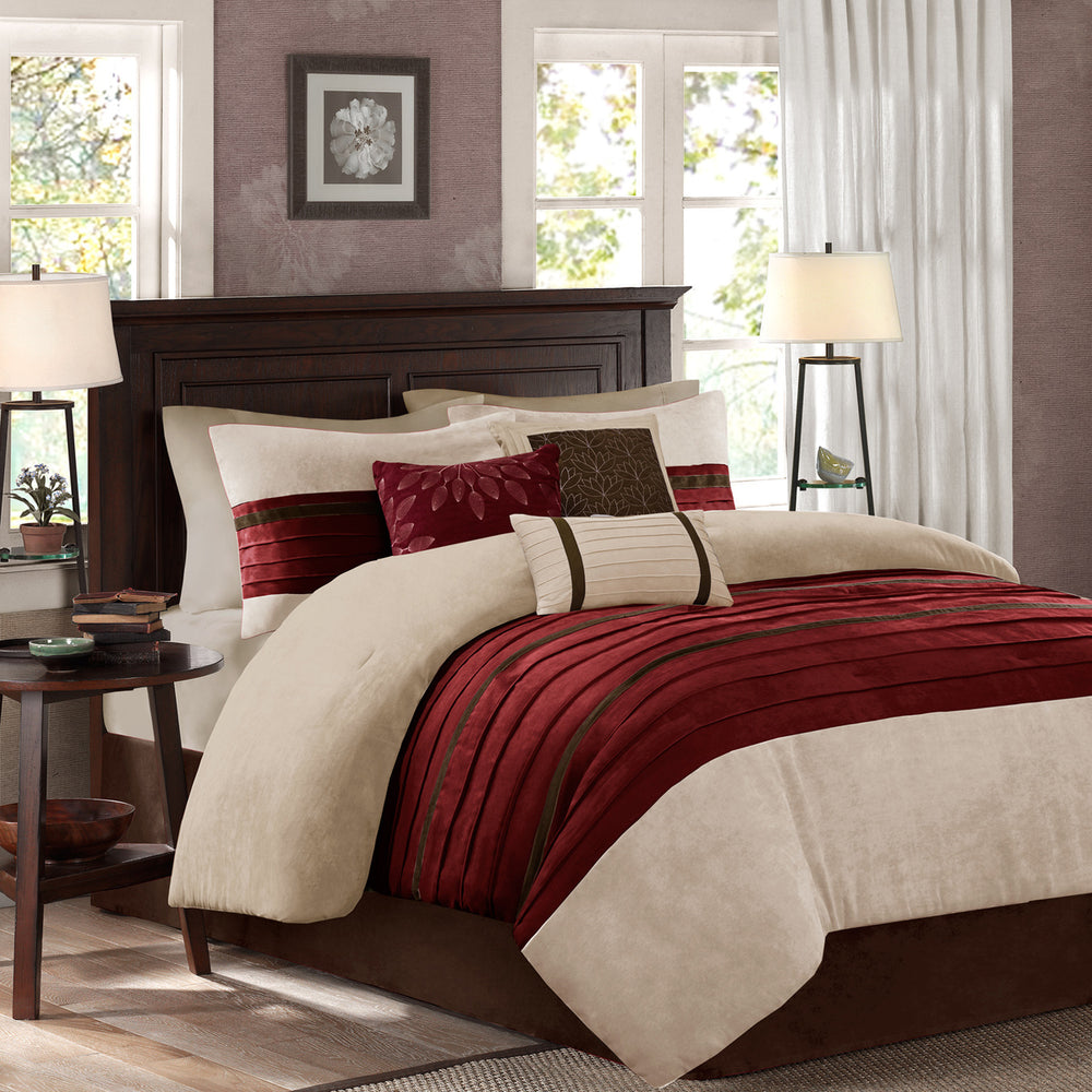 7 PC Pieced Faux Suede Comforter Set Red Queen Media 1