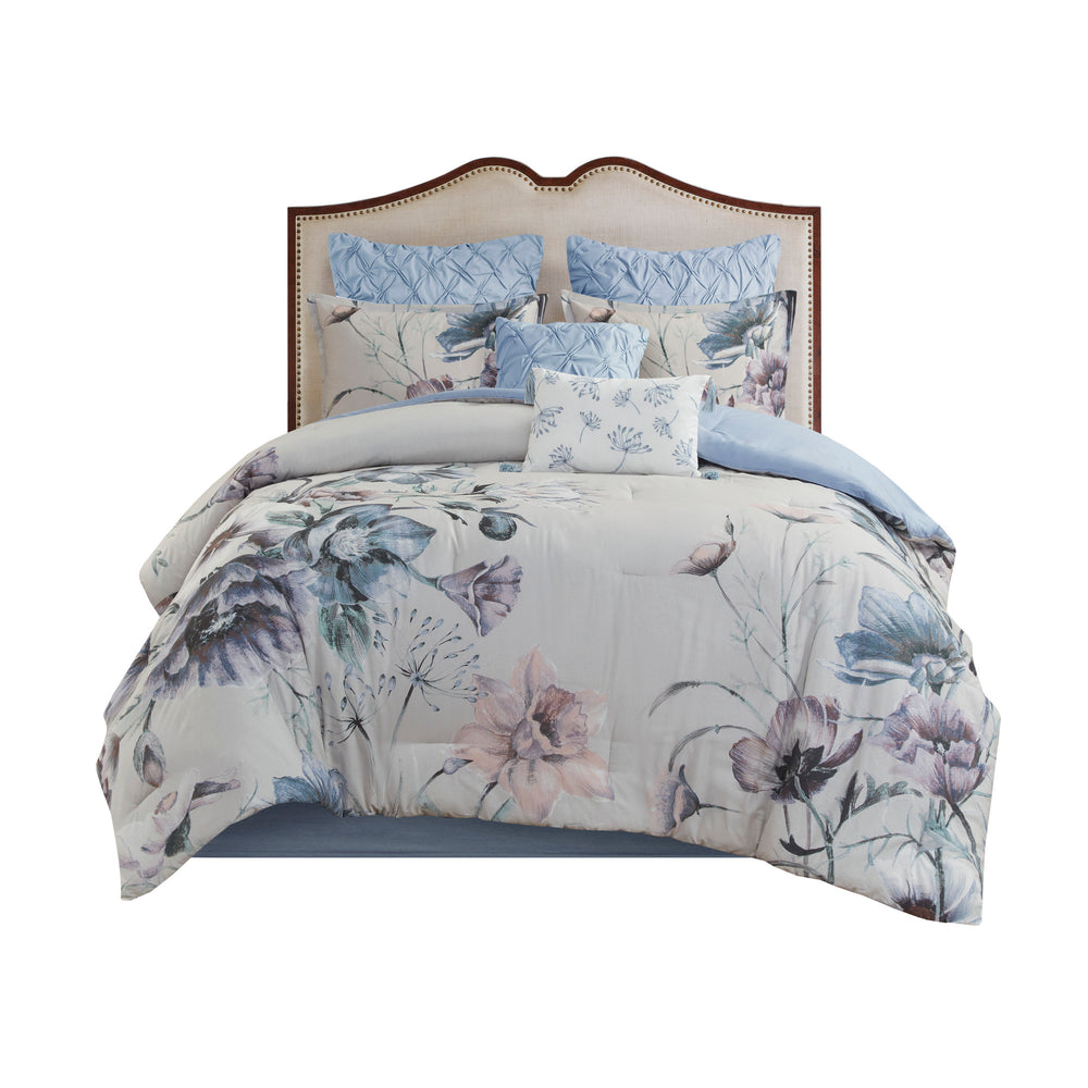 8 Piece Cotton Printed Comforter Set Blue Queen Media 13
