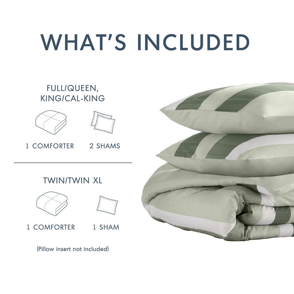 3-Piece King/Cal King Stripe Textured Print Comforter Set,Sage Media 8