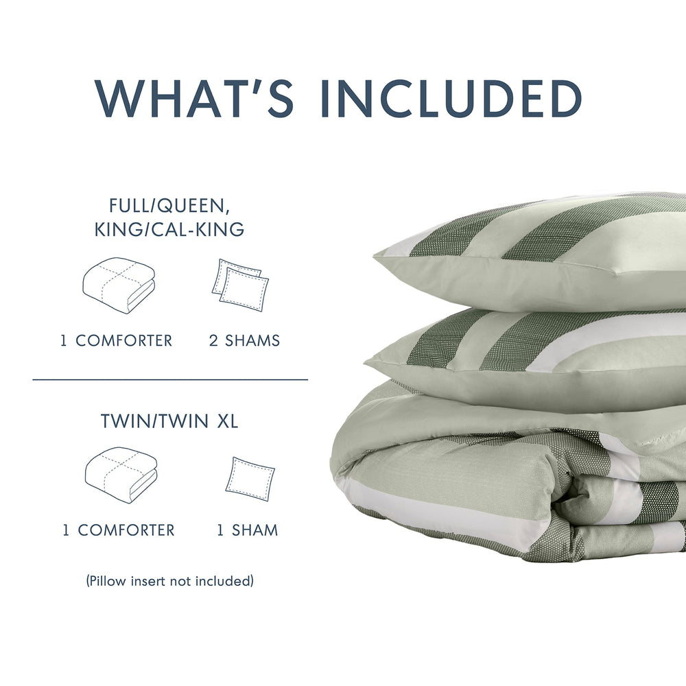 3-Piece King/Cal King Stripe Textured Print Comforter Set,Sage Media 8