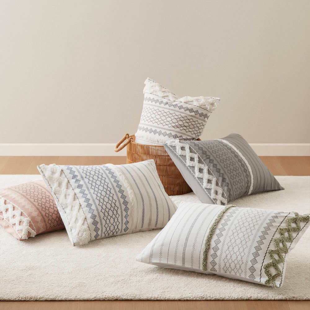 3 PCS Full/Queen Cotton Printed Duvet Cover Set with Chenille Sage/Ivory Media 10