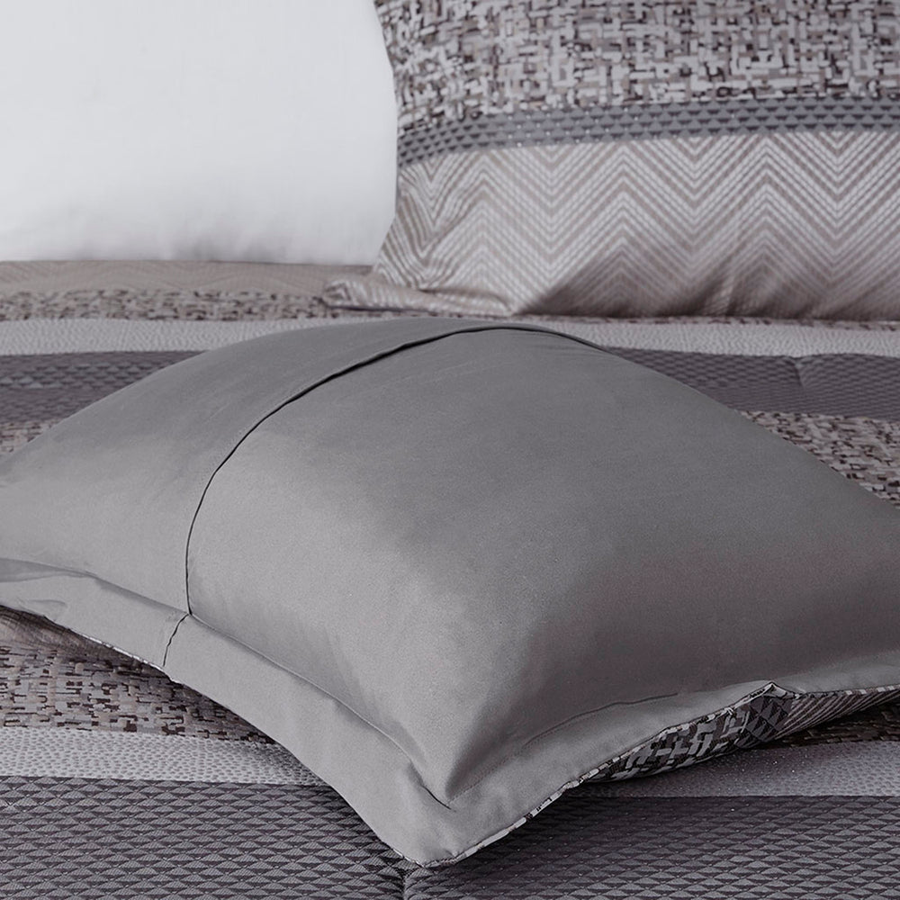 7 Piece Jacquard Comforter Set Grey/Taupe Cal King Media 5