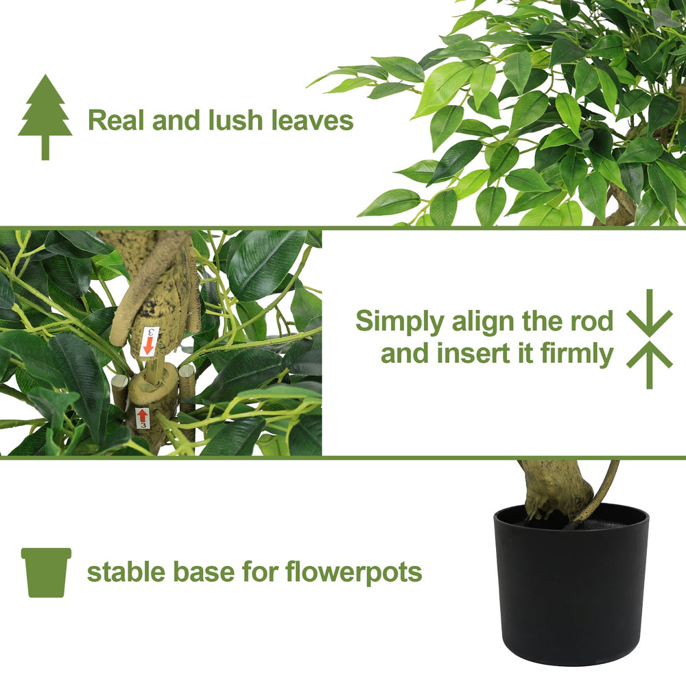 5.2FT Artificial Ficus Tree, Lifelike Faux Banyan Tree with Pot for Home, Office Patio Decor, 1pc/set Media 4