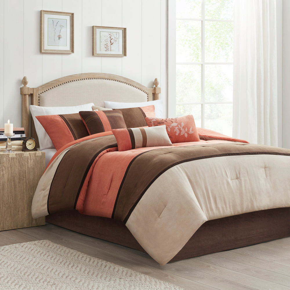 7 Piece Faux Suede Comforter Set Coral Queen Media 1