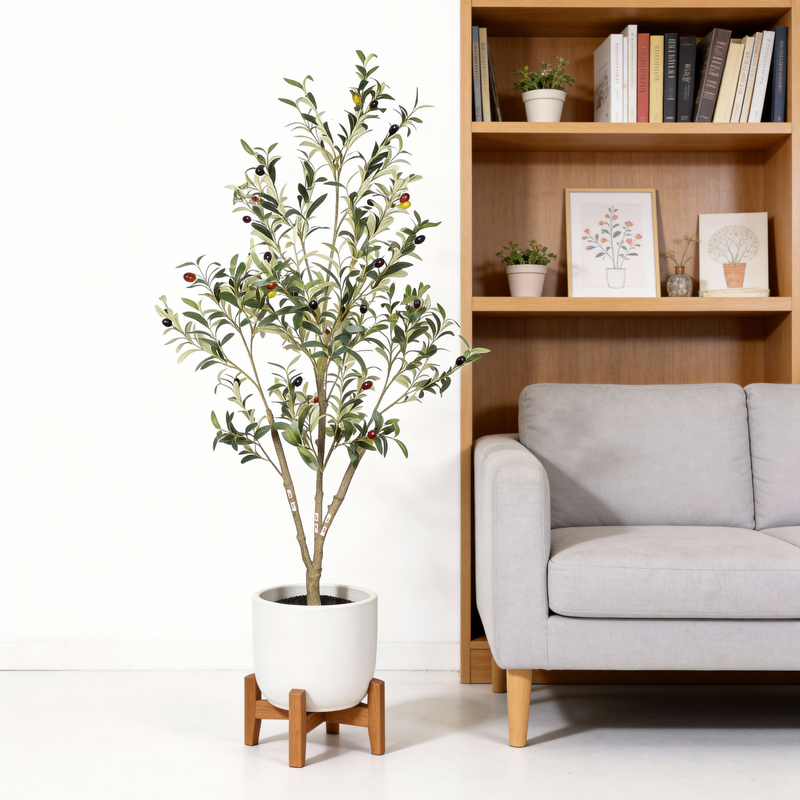 5' Artificial  Olive Tree in Black Plastic Pot, 1pc/set