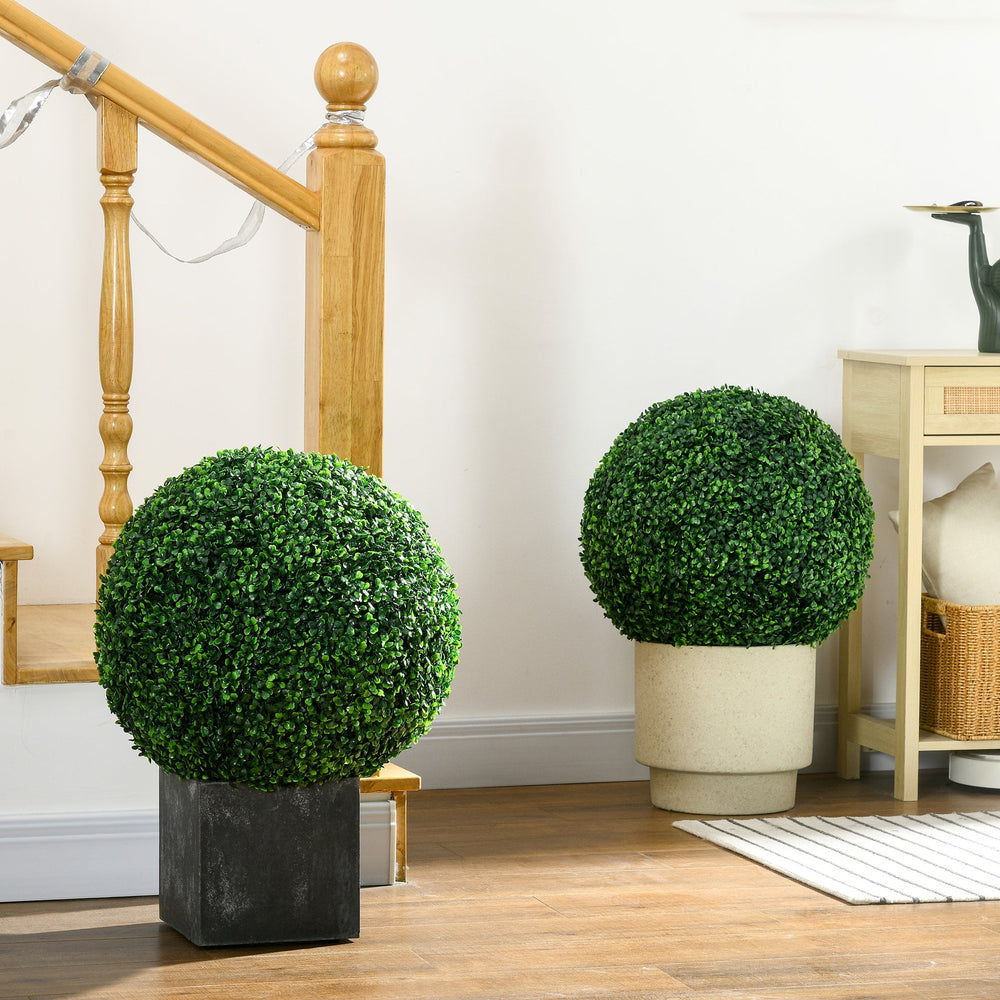 HOMCOM Set of 2 19.75 Inch Artificial Ball Boxwood Topiary Trees Balls, Indoor Outdoor Fake Plants for Home, Office & Living Room Decor Media 7