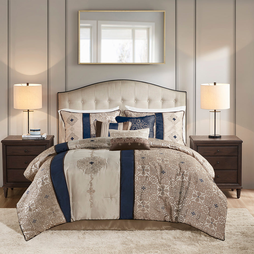 Queen 7 Piece Jacquard Comforter Set with Throw Pillows Media 17