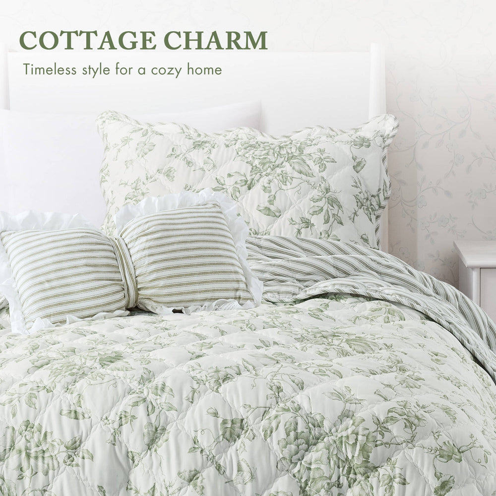 3 Pieces Twin/Twin XL Quilt Set with Decorative Pillow,Green Media 15