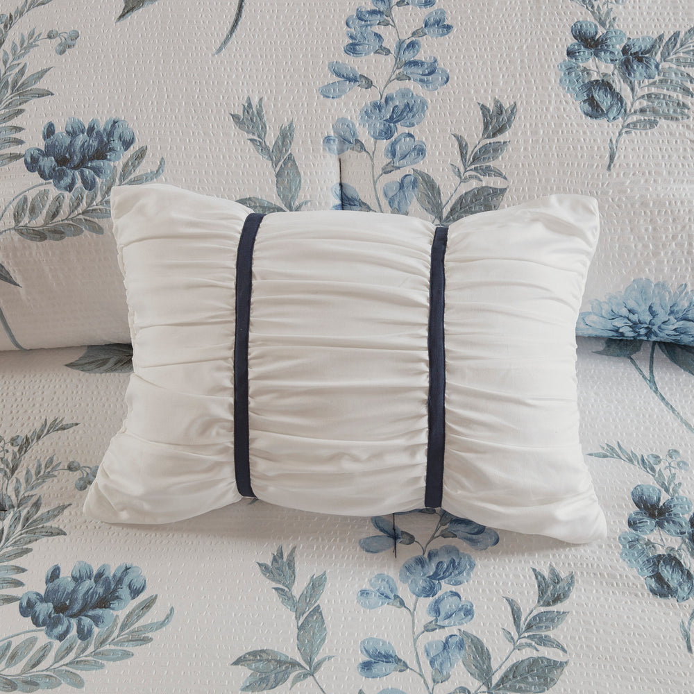 7 Piece Printed Seersucker Comforter Set with Throw Blanket Blue Full/Queen Media 3