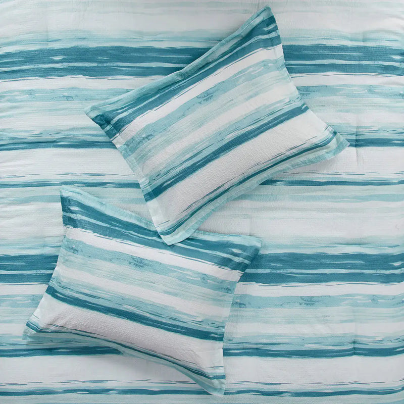 8 Piece Printed Seersucker Comforter and Quilt Set Collection