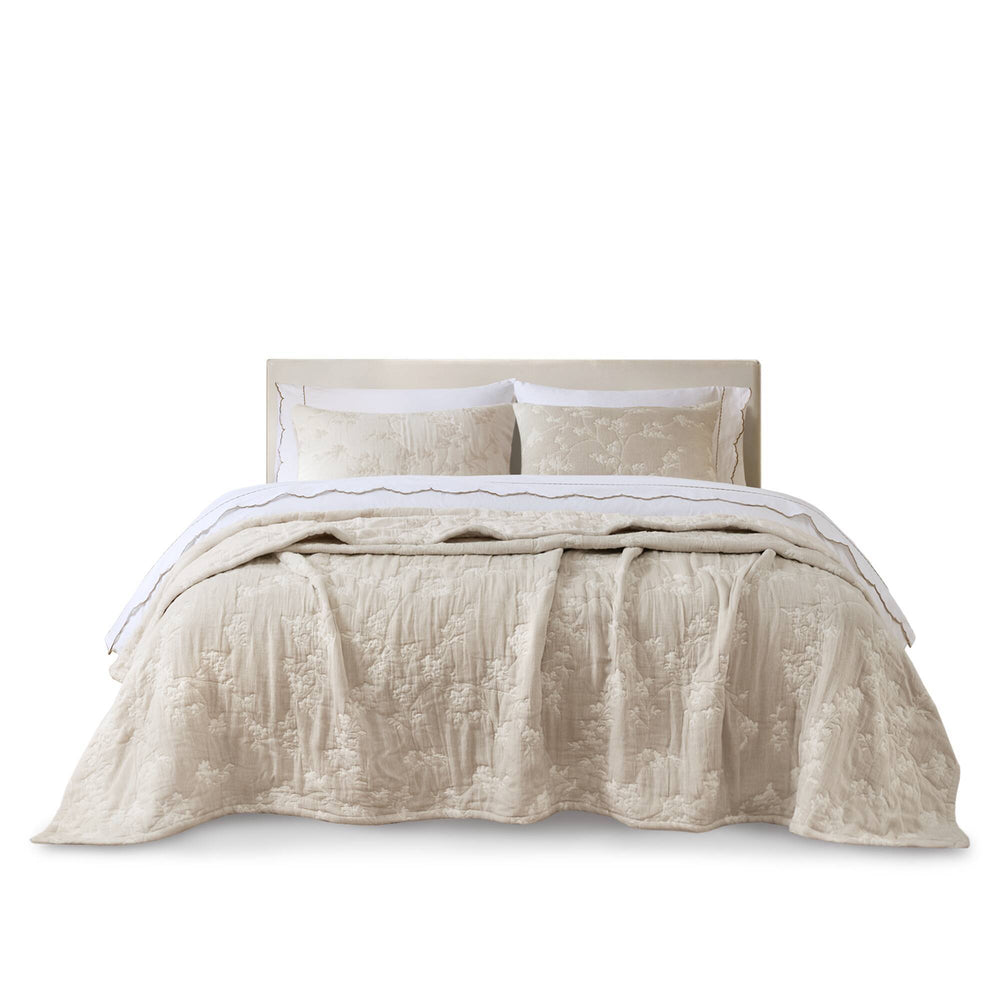 3 Pieces King Jacquard Cotton Gauze Quilt Set,Linen Media 16