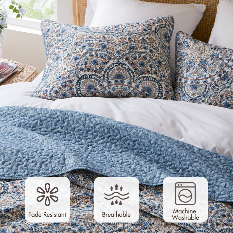 3-Piece King Boho Floral Reversible Quilt