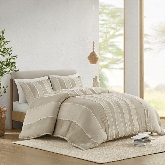 Full/Queen 3 Piece Striped Cotton Duvet Cover Set Media 17