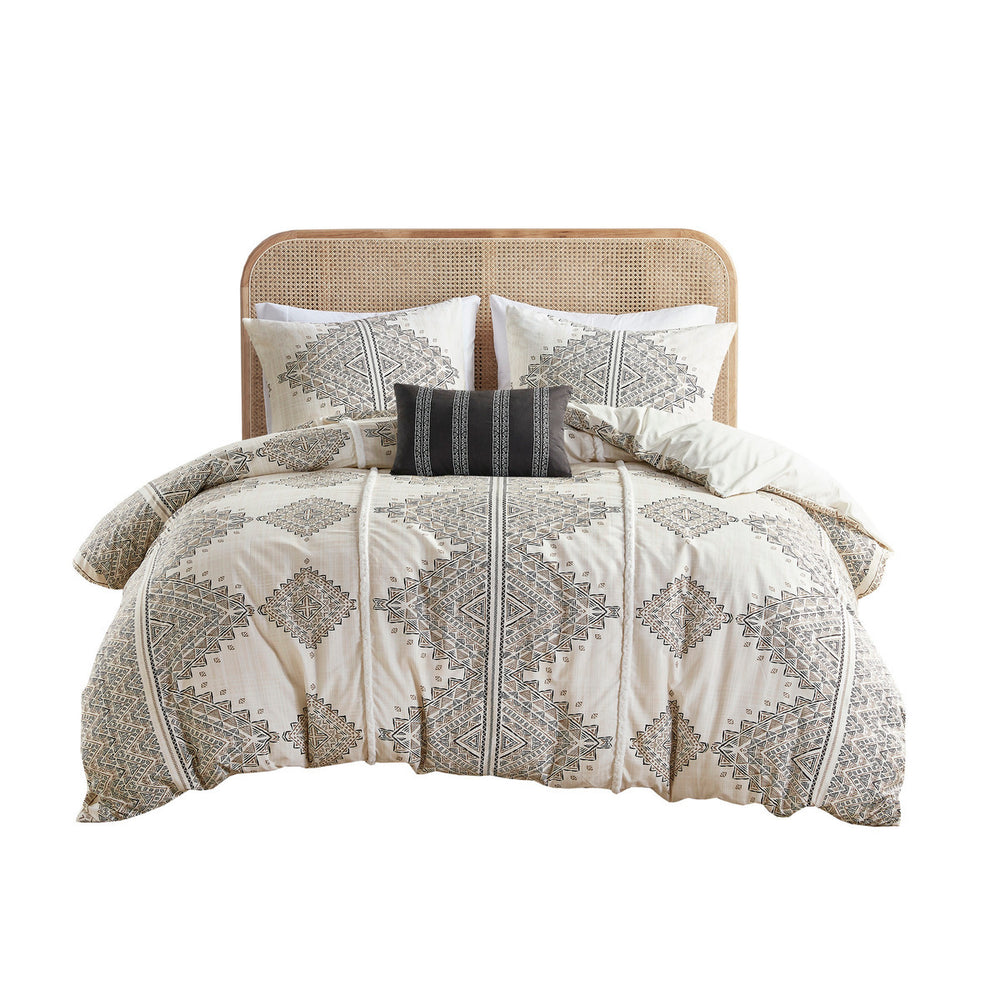 Full/Queen 4 Piece Printed Duvet Cover Set with Throw Pillow Media 5