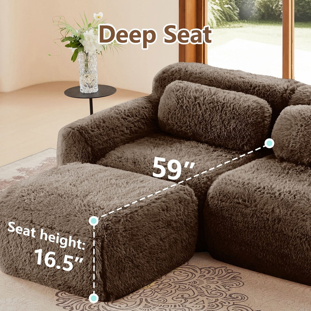 L Shaped Sofa With Chaise Soft Fluffy Plush Fabric For Cozy Living Room And Home Lounge Media 13