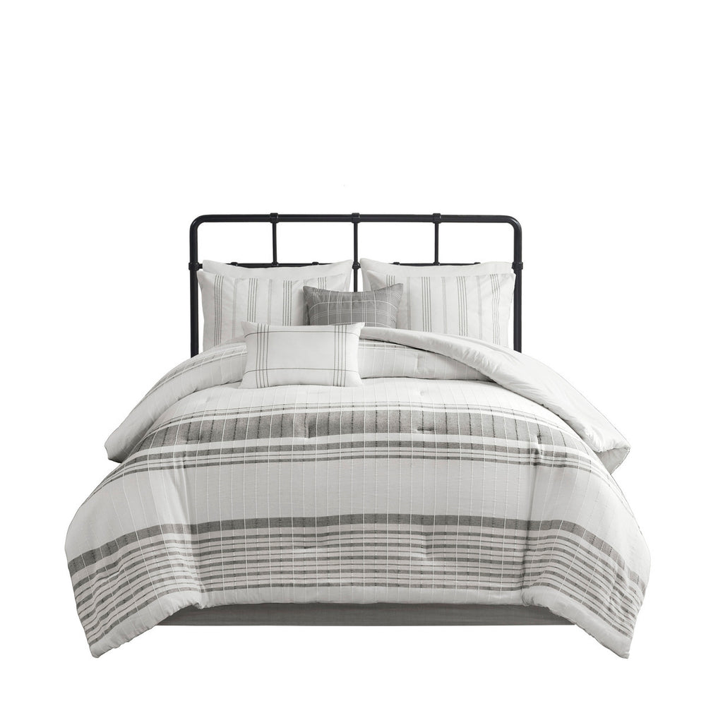 6 Piece Cotton Jacquard Oversized Comforter Set White/Grey Cal King Media 9