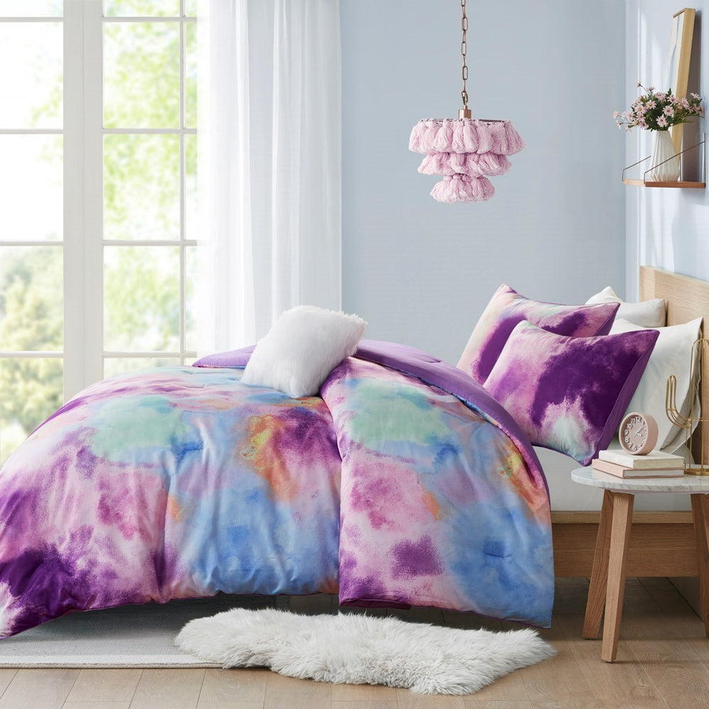 Twin/Twin XL Watercolor Tie Dye Printed Comforter Set with Throw Pillow Media 10