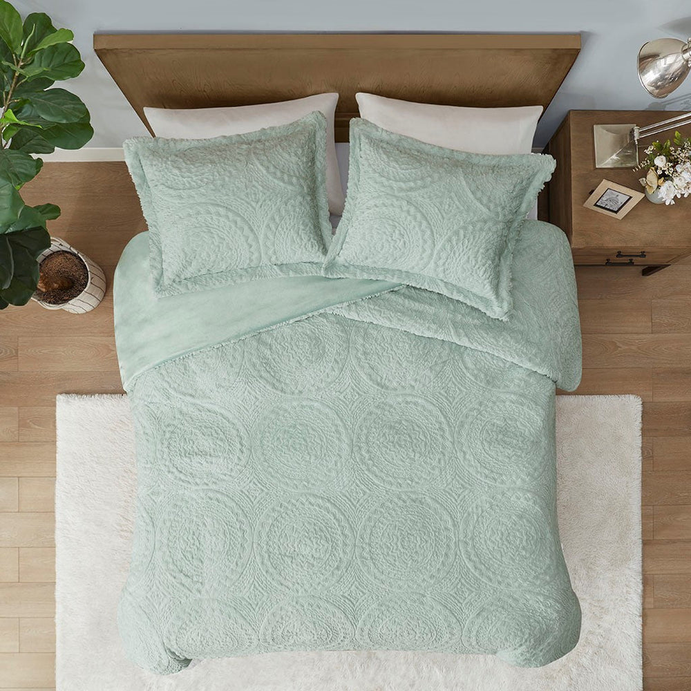 Full/Queen Embroidered Medallion Faux Fur Ultra Plush Comforter Mini Set Media 7