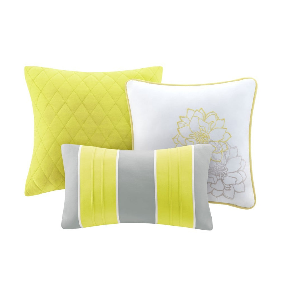 6 Piece Printed Cotton Quilt Set with Throw Pillows Taupe Grey/Yellow Full/Queen Media 2