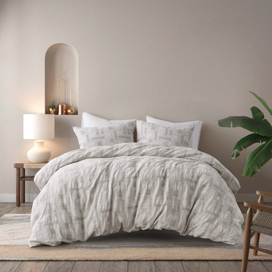 3 Piece Cotton Jacquard Duvet Set-King/Cal King Media 1