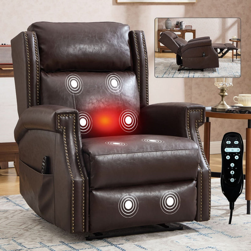 Manual Recliner Chair Faux Leather Massage With 8 Vibrating Nodes & 3 Modes For Living Room